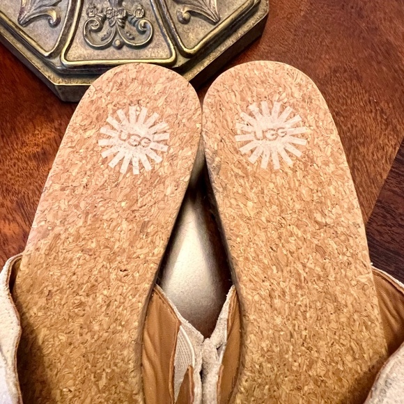NWOB Women's UGG Danes Suede Fringe Wedge Sandals Shoes Tan Size US Size 8 - Picture 4 of 6
